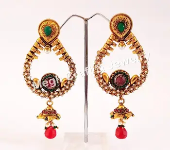 Indian Traditional Antique Earrings Kundan Polki Jumka Earring Indian Traditional Antique Earrings Kundan Polki Jumka Earring Whole Online Jewelry Imitation