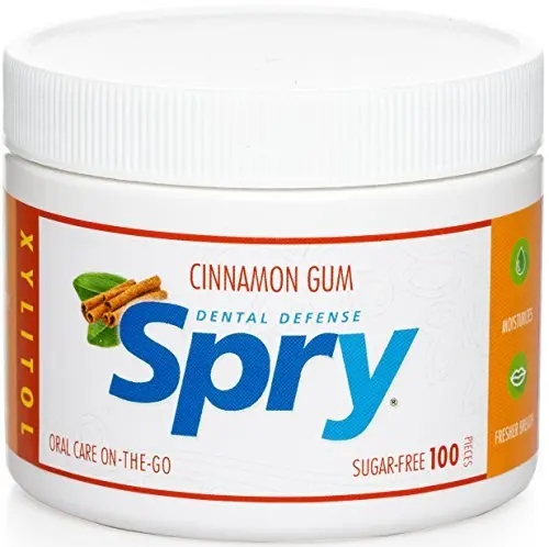 Spry Xylitol Gum, Natural Cinnamon, 100 Count - Great Tasting Natural Chewing Gum That is Aspartame-Free, Promotes Oral Health, and Fights Bad Breath