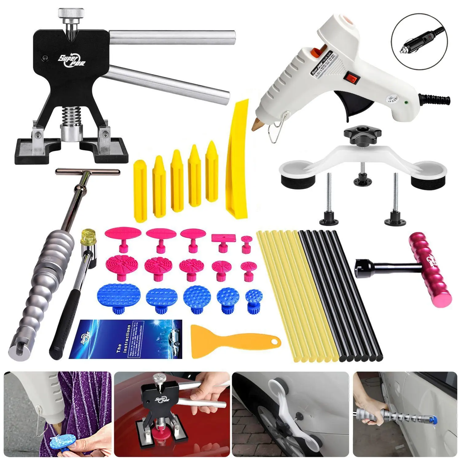 Fly5D 44pcs Auto Car Body Paintless Dent Repair Removal Tools Kit Dent Lifter Pop Out a Dent Bridge Puller Set for Car Dent Hail Damage Door Dings Repair