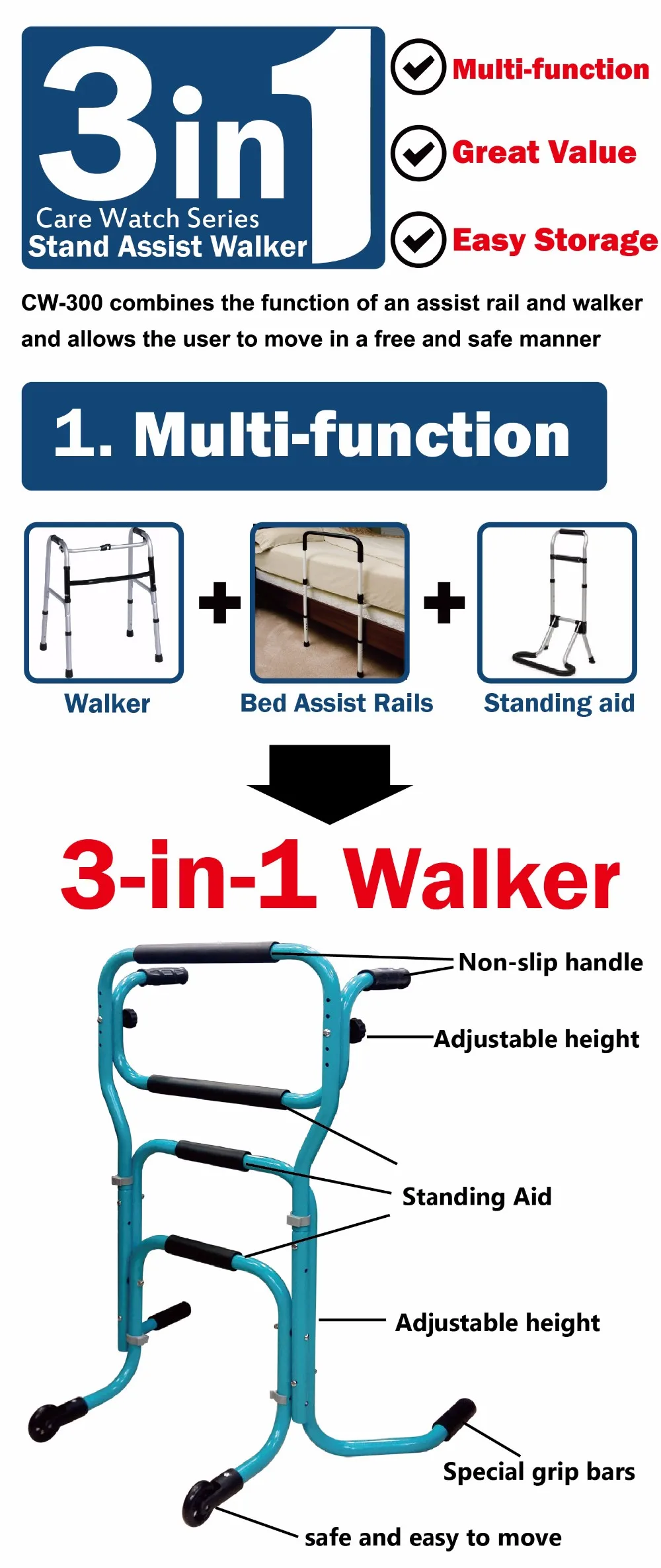 Aluminum Height Adjustable Standing Walker For Adult In Types Buy