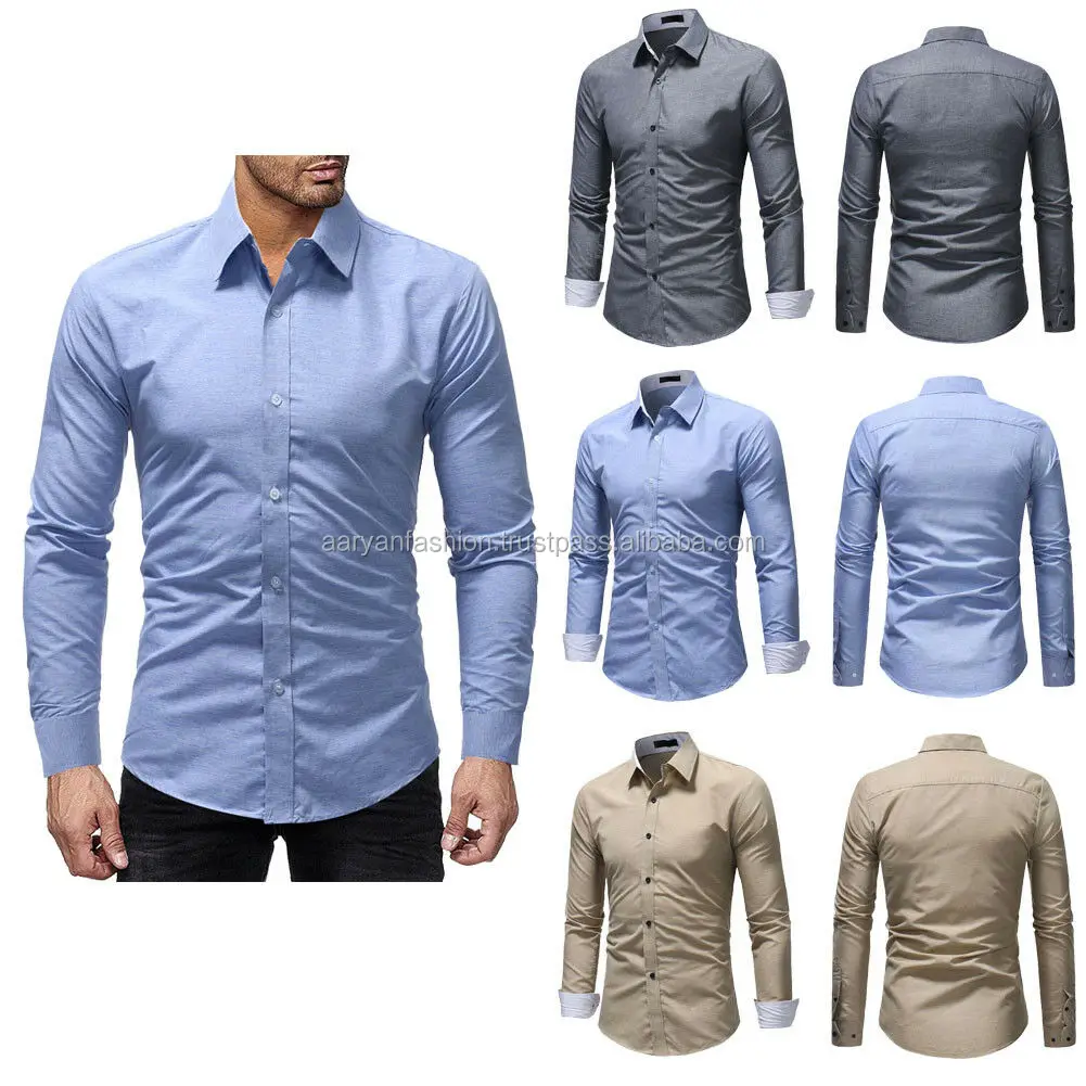 YUNY Mens Casual Slim Fit Long-Sleeve Solid Colored Turn-Down Collar Shirts AS2 M 
