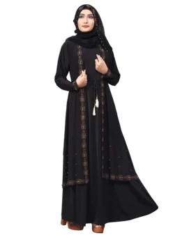 Black Color Lycra Abaya Burkha With Attached Jacket And String Waist ...