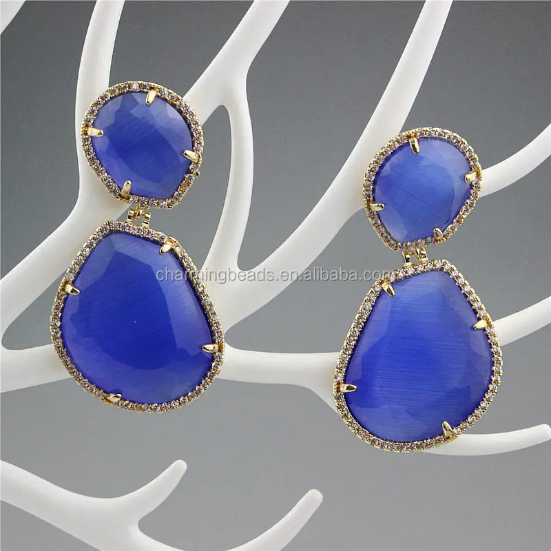 CH-ZSE0570 jewelry stone cat eye stud earring,fashion heart shape gemstone dangle earring,CZ jewelry earring