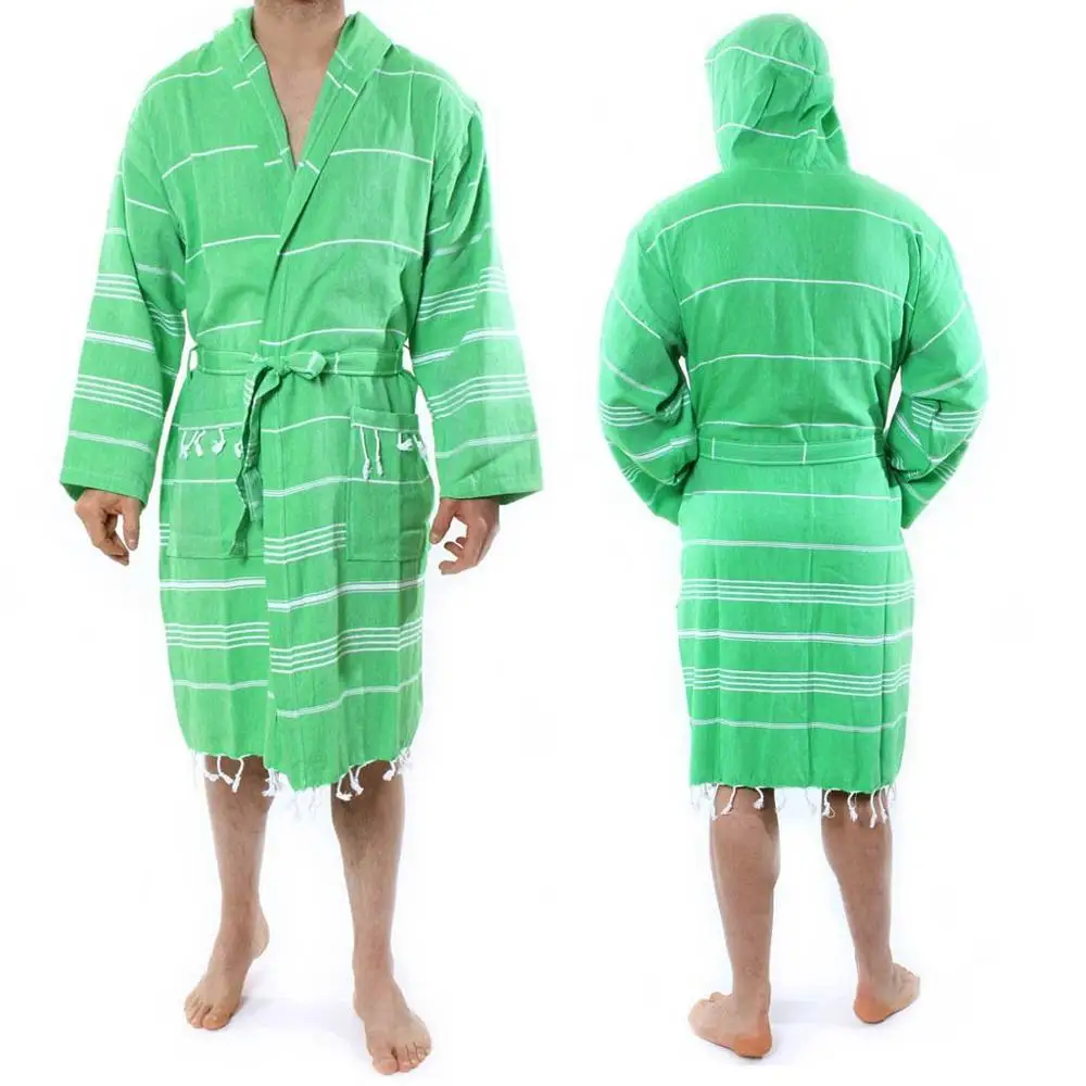 Hooded Dressing Gown For Men And Women Bright Green Private Label