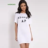 MGOO OEM White Color Night Shirts Letter Custom Printed Sleep Dress O Neck Short Longline Sleepwear