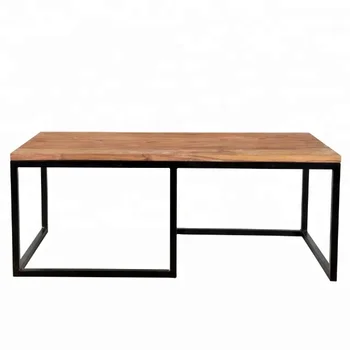 Antique Design Square Metal Iron Frame Legs Mango Wood Surface Tea Square Metal Iron Frame Legs