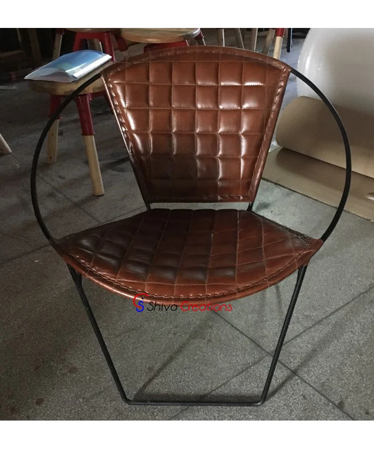 Upholstered Cafe Restaurant Furniture Genuine Leather Dining Chair