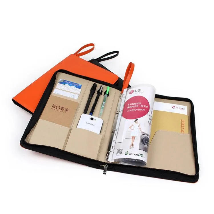 A4 Zipper Conference Folder Leather Document Portfolio File Folder With 