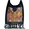 Split Suede Leather Patch Work Embroideired Messenger Bag - Split Suede Leather Black Tote Bag