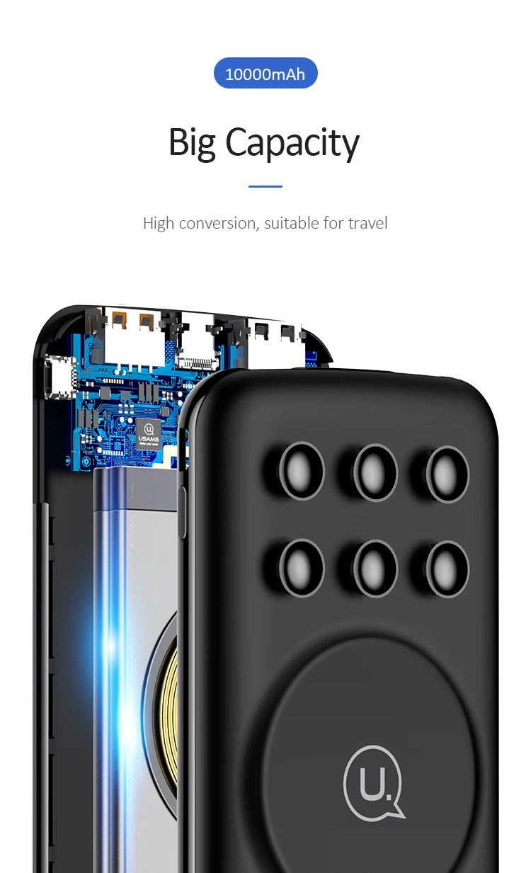USAMS 2020 Portable External Battery Bank Built-in Qi Wireless Charger Power bank With Suction Cup 10000mAh - ANKUX.COM