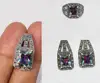 Prong set sterling silver natural mystic & marcasite faceted rectangle gemstone jewelry set earring,ring, Pendant