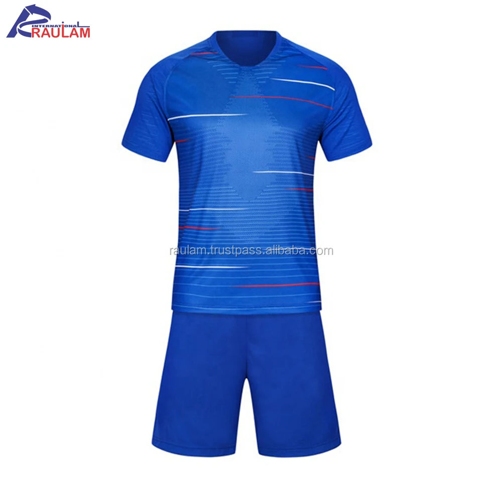 Wholesale Soccer Football Uniform 100% Polyester Blue Color O Neck Half ...