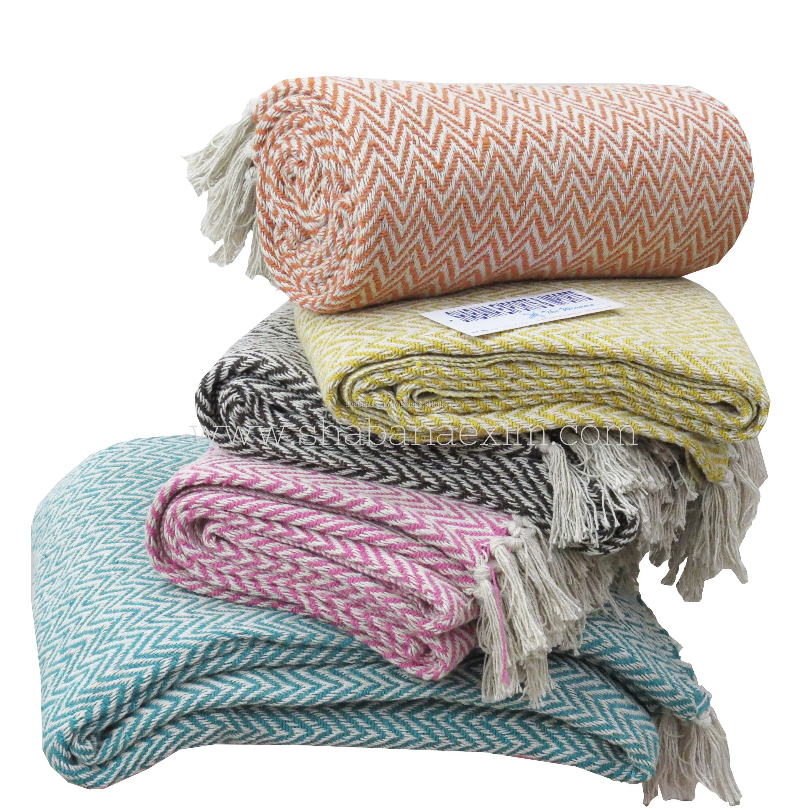 Zigzag Textured Weave Cotton Blankets Large Woven Throws - Buy Indian ...