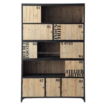 Industrial Living Room Furniture Bookshelf Sliding Doors Bookcase