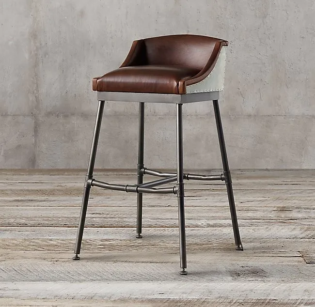 Scaffold Leather Bar Stool Iron Scaffold Leather Bar Stool