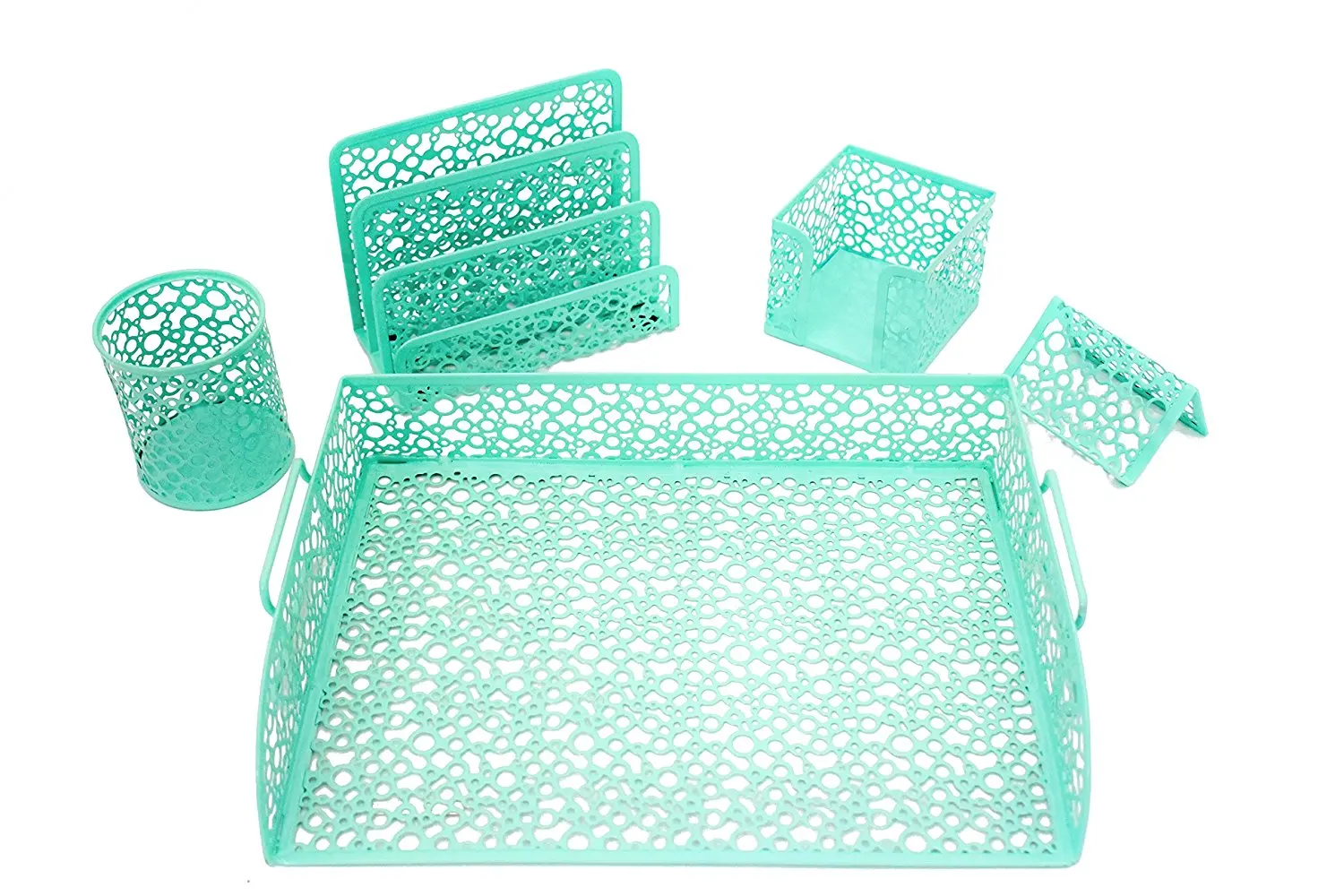 Buy Blu Monaco Mint Green Desk Organizer For Women 5 Piece Desk