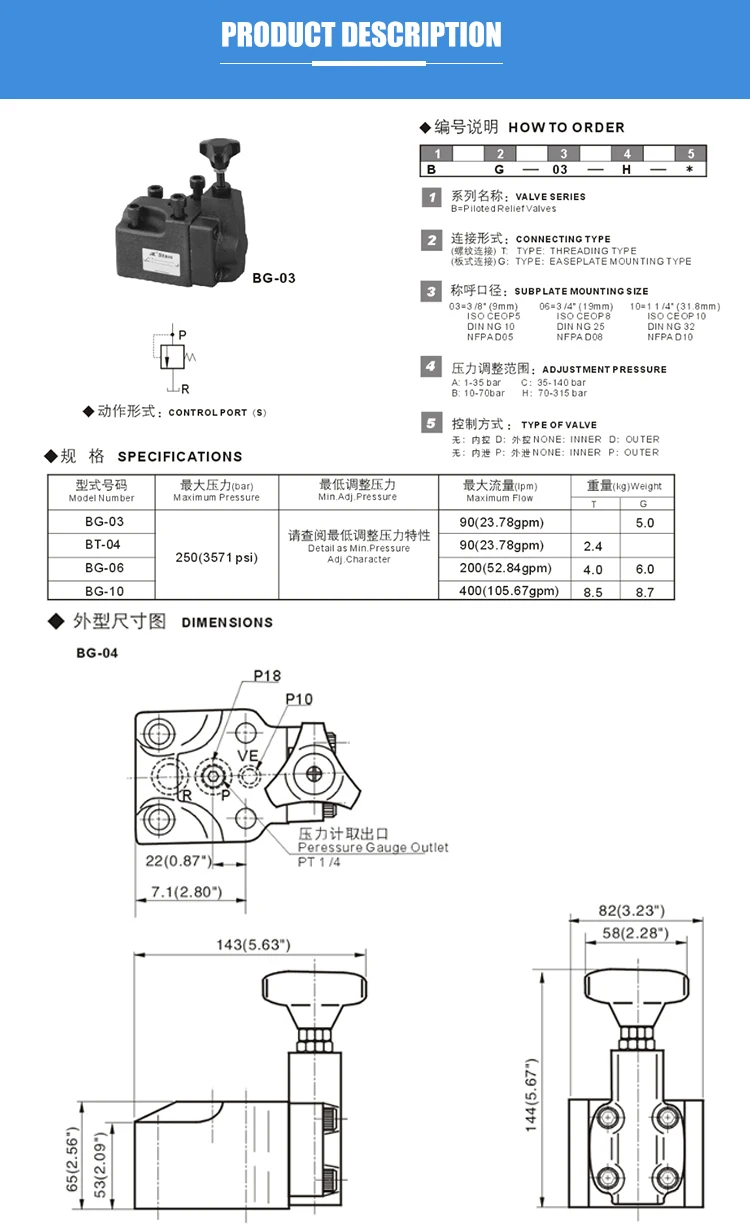 BT04 good price Hydraulic Yuken high pressure relief valve pressure control