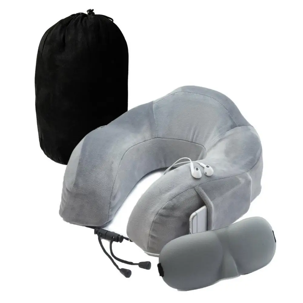 Compact 360 Travel Pillow For Airplane With Sleep Mask Memory