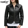 Spring Autumn Luxury Ladies Black Real Lambskin Leather Coats Leather Jaket Woman Belted Black Lapel Blazer For Office Lady