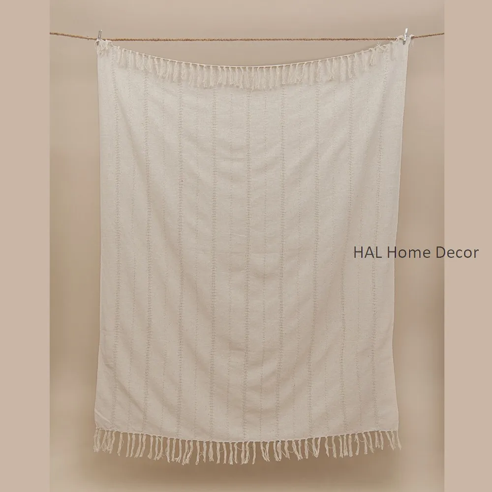 Wholesale Summer Fashion Cotton Knitted Blanket Cheap Soft White Throw