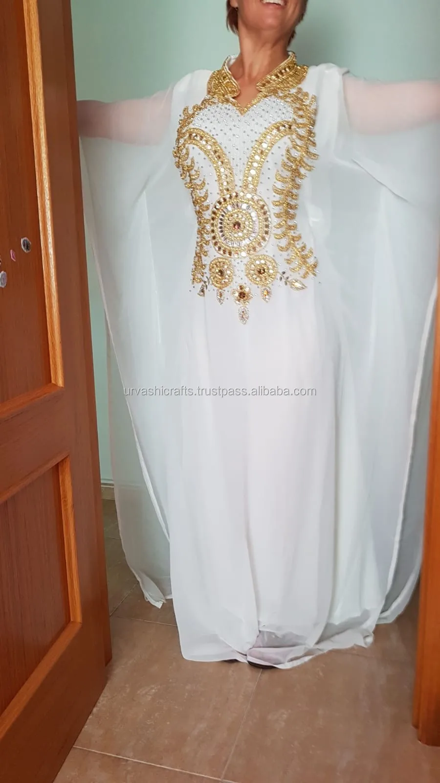 Traditional Aari Embroidery Light Blue Partywear Kaftan/ Embroidery