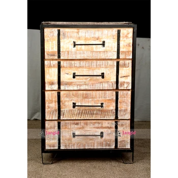 Vintage Industrial Mango Wood Drawer Chest Rustic Furniture India