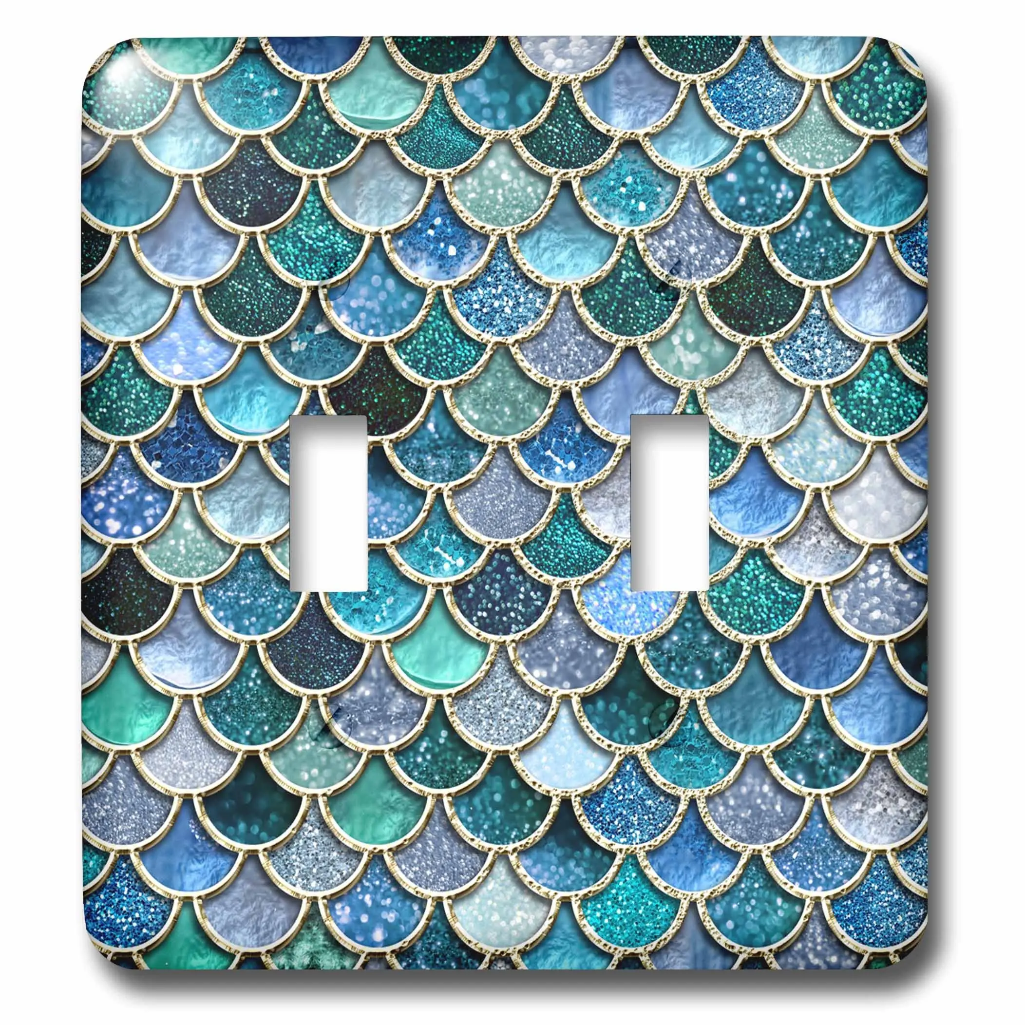 3dRose (LSP_272862_2 Double Toggle Switch Multicolor Trend Blue Luxury Elegant Mermaid Scales Glitter