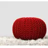 Red Color Macrame Cylindrical Shape Ottoman Pouf Outdoor Patio Beach Yoga Decor Cotton Knitted Floor Stool
