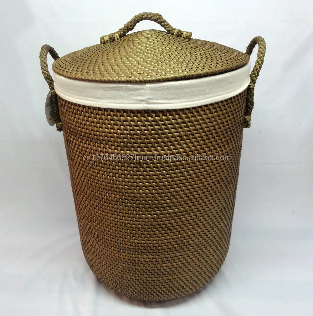 Hand Woven Rattan Laundry Basket Hamper With Lid Carton Indoor Basket