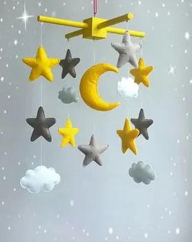 Star Baby Mobile Grey Yellow Mobile Moon Mobile Cloud Crib Mobile