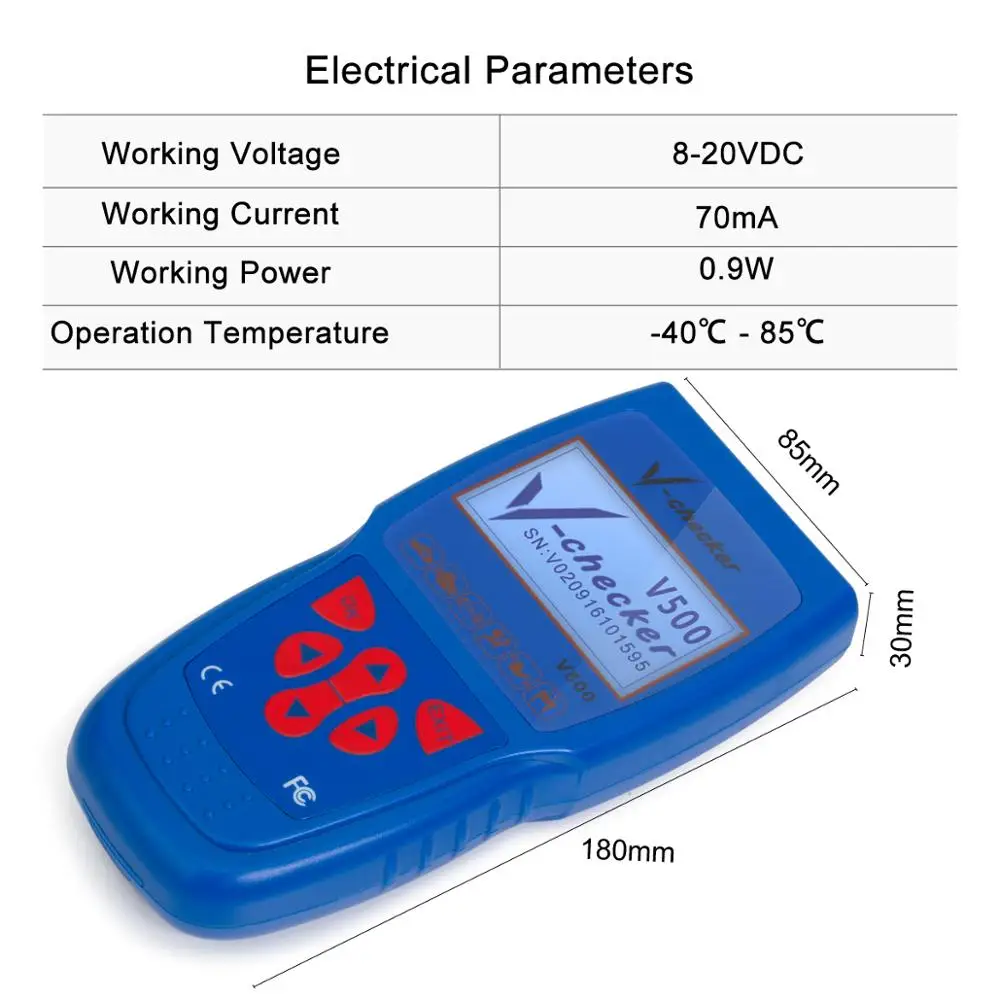 V-checker V500 Auto Code Reader EOBD OBD2 Scanner Scan Tool Testing Engine/Transmission/ABS/Airbag System scanner