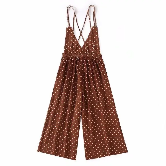 Wholesale clothing Cami Brown Fashion Jumpsuit Women with Polka Dot Pattern Print