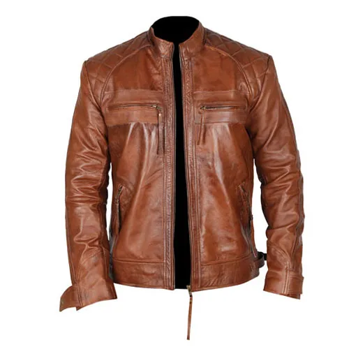 Racer Jacket Brown Genuine Leather Jacket Motorcycle Jacket - Buy High ...