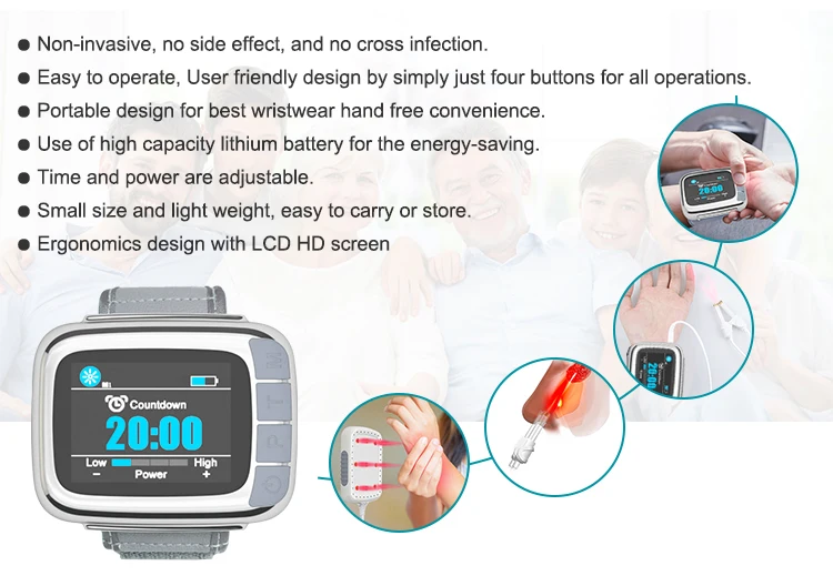 Exclusive private mold 650nm+808nm red light wrist type laser watch  for pain relief  rhinitis  hypertension sugar diabets