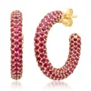 LOZRUNVE Bijoux 925 Sterling Silver Ruby Red CZ Stone Party Hoop Earring