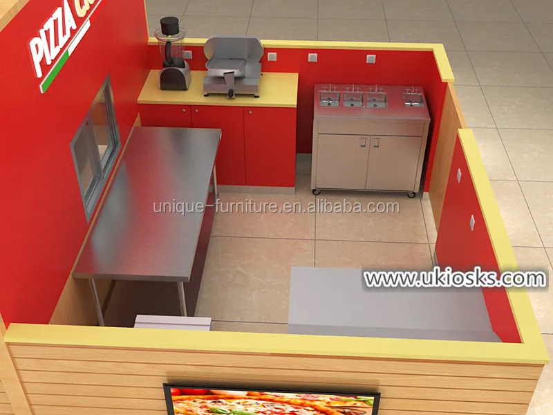 12X14ft commercial fast food pizza kiosk & pizza shop counter design for shopping mall