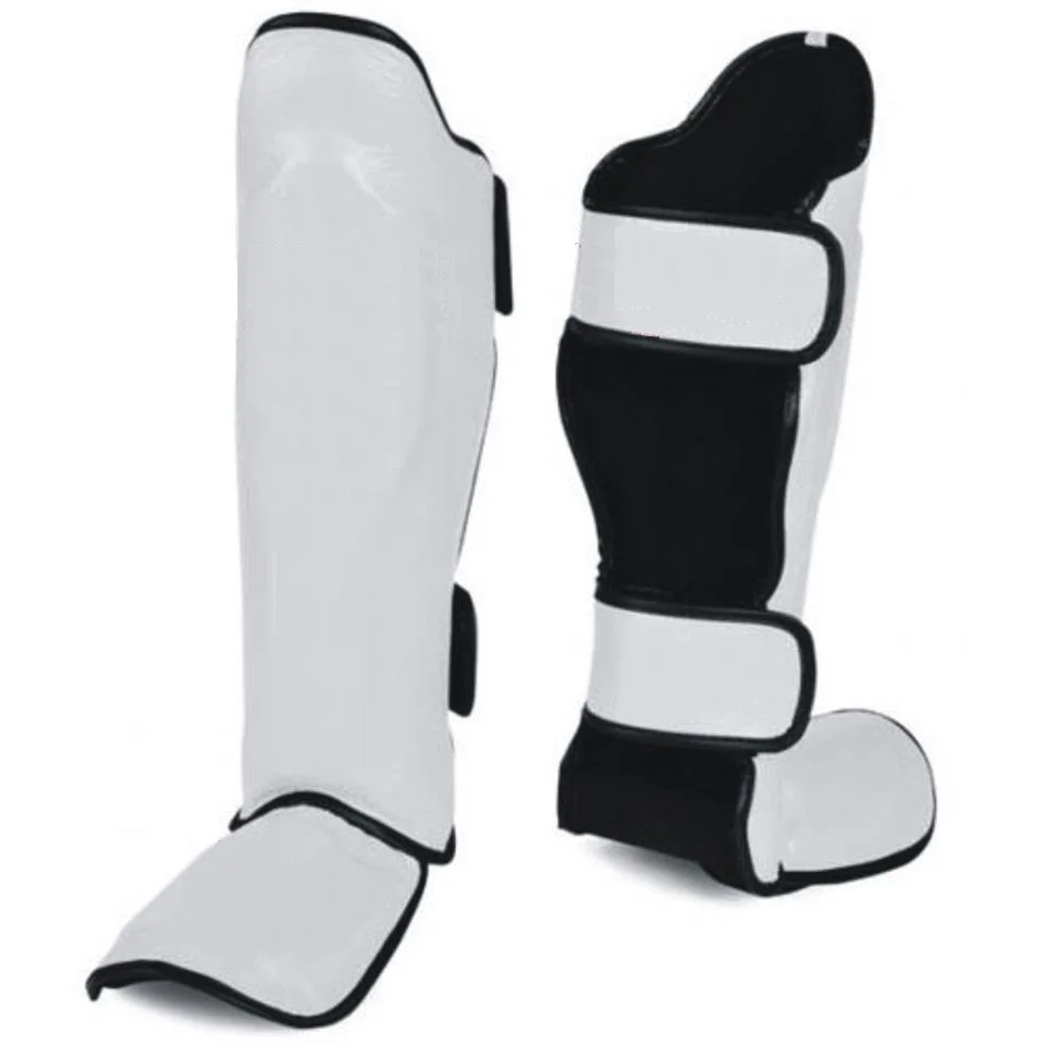 Leather Shin Guards Insteps Pads White With Black Trim. King Model