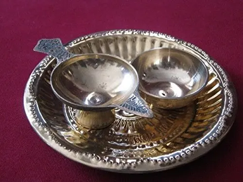 7" Copper Pooja Plate Hindu Puja Thali Arti Om Gayatri Mantra Diwali Religious