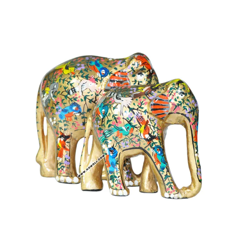 Hand Painted Blue Floral Decorated Elephants Made Of Wood Souvenir ...