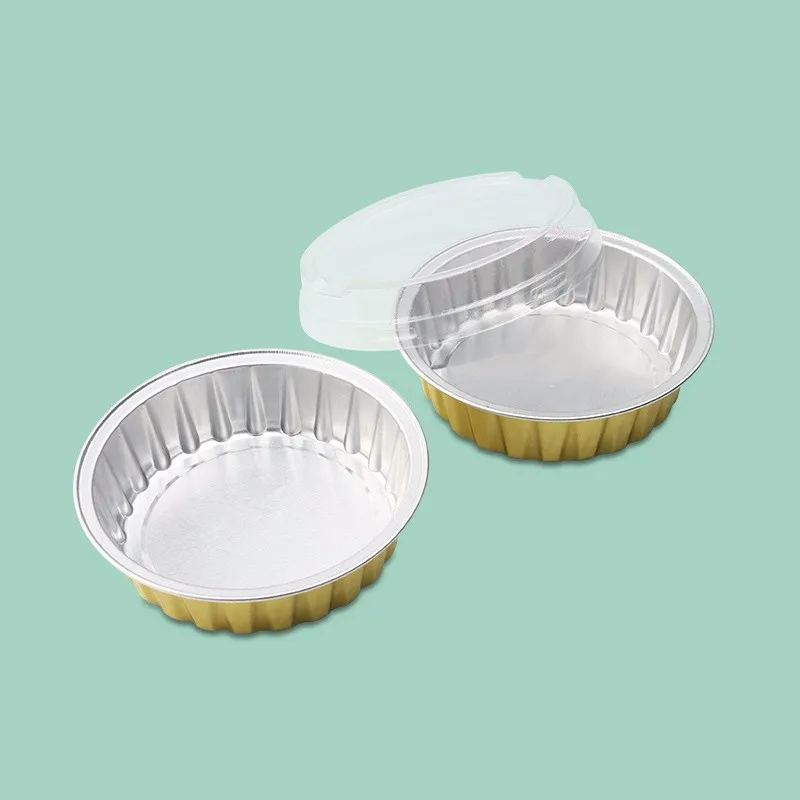 Small 4 Oz Gold Baking Disposable Aluminium Foil Cake Cups With Lid