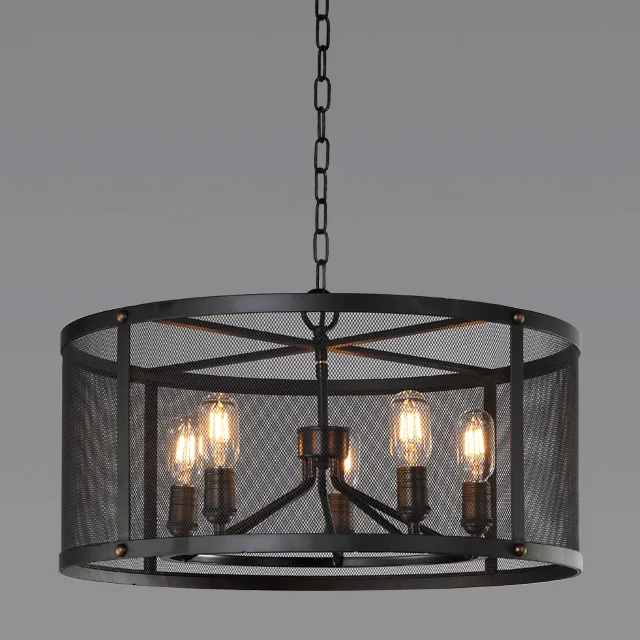 6 光设计黄铜插座黑色铁网金属吊灯室内照明