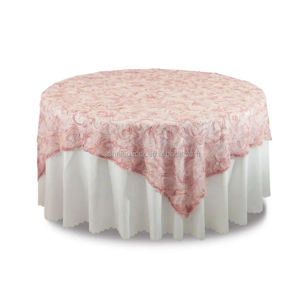 Popular pink ribbon embroidery mesh table overlay