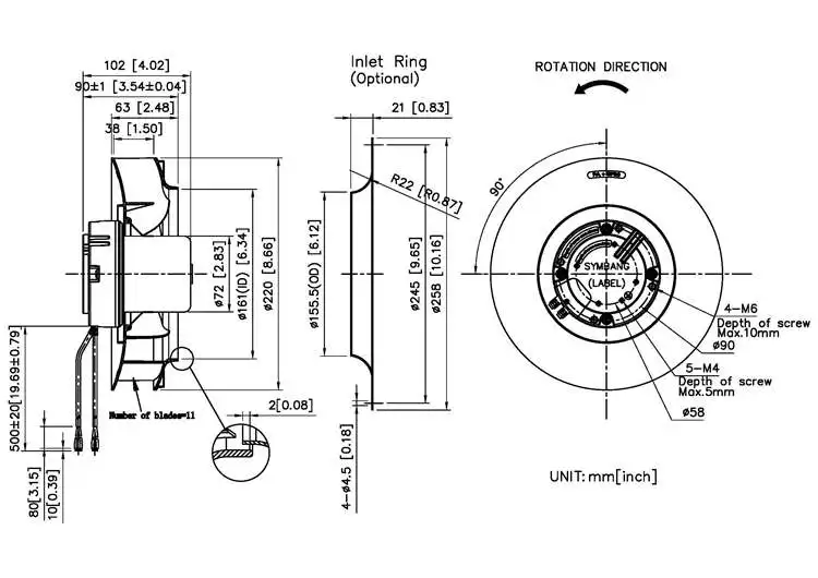 Centrifugal Fan, ECF220102-PB, 220x102mm, 220V, Plastic - detail 2