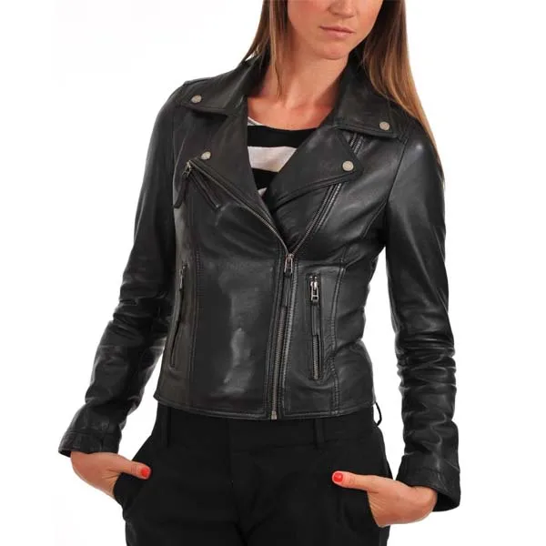 short leather jacket with fur collar
