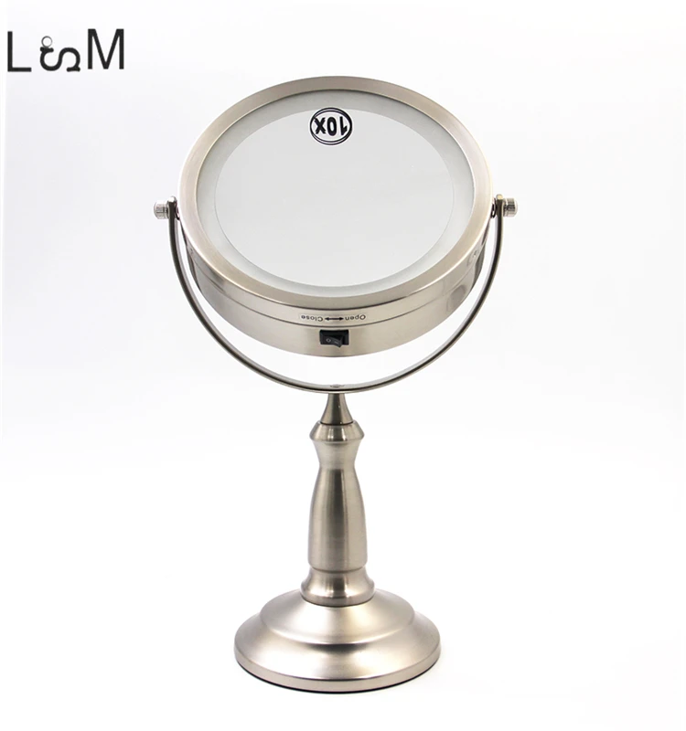 Makeup Round Metal Led 20x Magnification Double Sided Custom Size