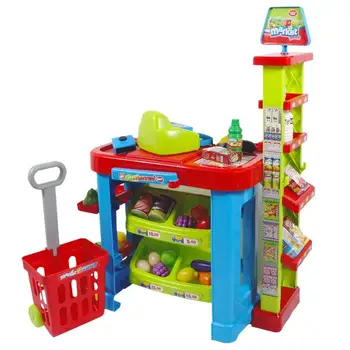 Supermarket Kids Market Stall Toy Shop With Shopping Trolley And Play Food - Buy Shopping