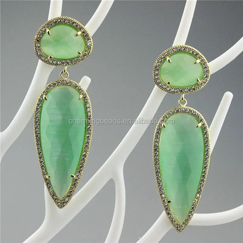 CH-ZSE0570 jewelry stone cat eye stud earring,fashion heart shape gemstone dangle earring,CZ jewelry earring