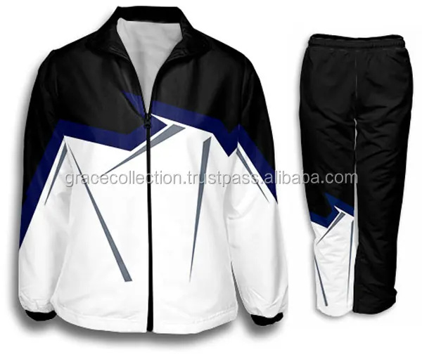 Black Blue Color Contrast Casual Full Sublimation Jogging Tracksuit