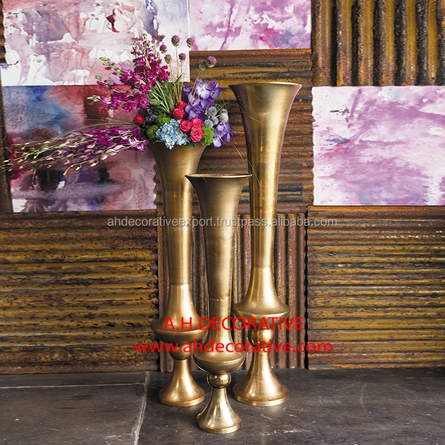 Gold Metal Vase,Gold Flower Vase,Royal Gold Trumpet Vase For Decoration