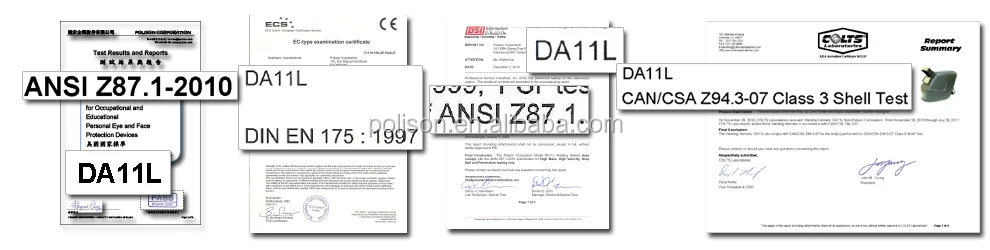 DA11L Welding Helmet Certifications